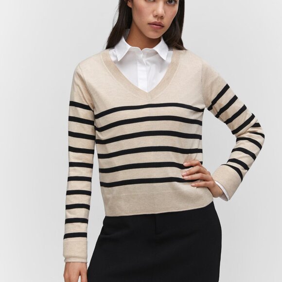 Mango Beige/Black Striped Fine-Knit Sweater/NWT/XXL - Picture 6 of 16